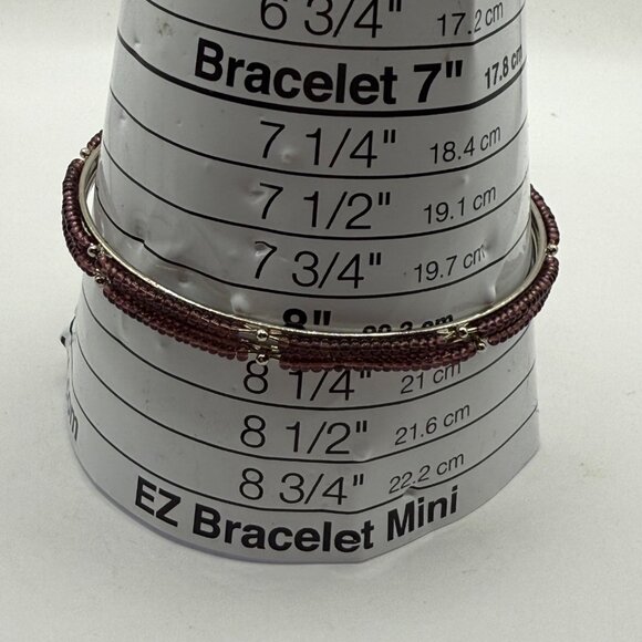 Set Of 2 Silver & Maroon Beaded Bangles With Metal Accents - Picture 3 of 3